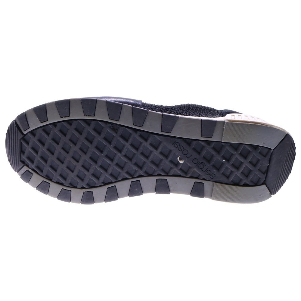 Sergio Rossi(セルジオロッシ) ロゴプレート レザー メッシュ切り替え ローカットシューズ スニーカー ゴールド金具 ブラック レディース