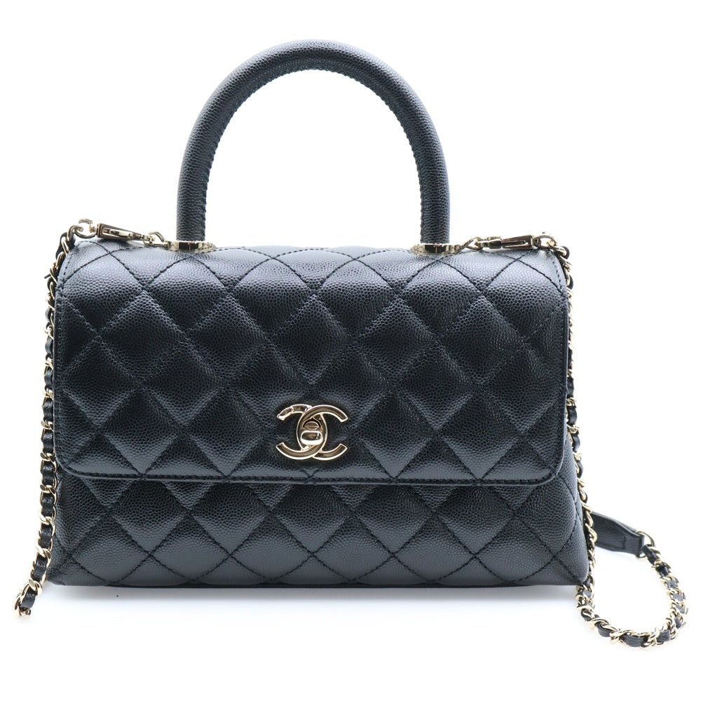 CHANEL(シャネル) ココハンドルXS ブラック キャビアスキン ゴールド金具 2WAY ハンドバッグ ショルダーバッグ プレートシリアル