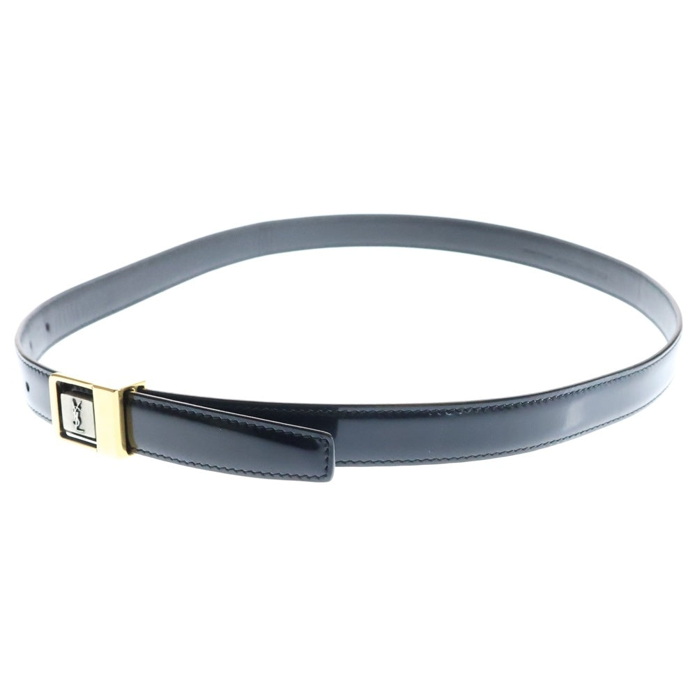 SAINT LAURENT PARIS(サンローランパリ) カサンドラ ロゴバックル パテントレザー ナロー ベルト ゴールド金具 ブラック