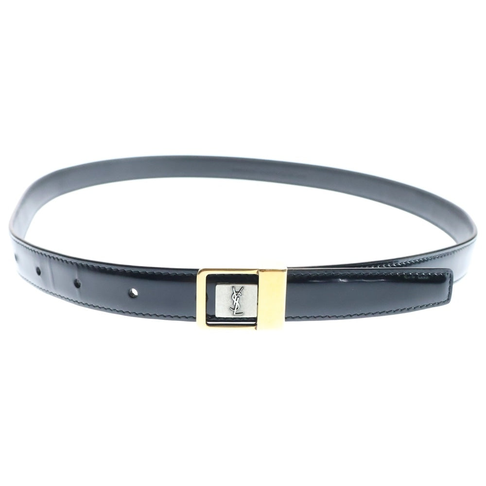 SAINT LAURENT PARIS(サンローランパリ) カサンドラ ロゴバックル パテントレザー ナロー ベルト ゴールド金具 ブラック