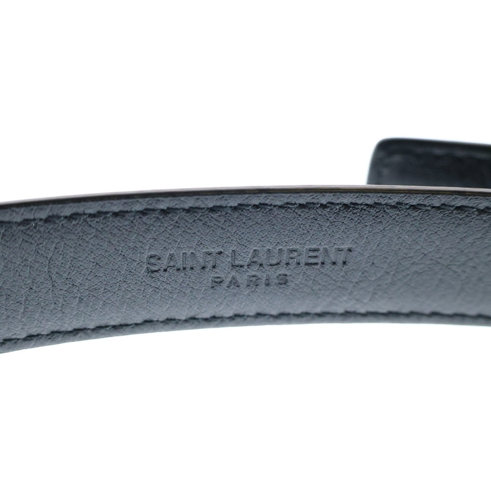 SAINT LAURENT PARIS(サンローランパリ) カサンドラ ロゴバックル パテントレザー ナロー ベルト ゴールド金具 ブラック