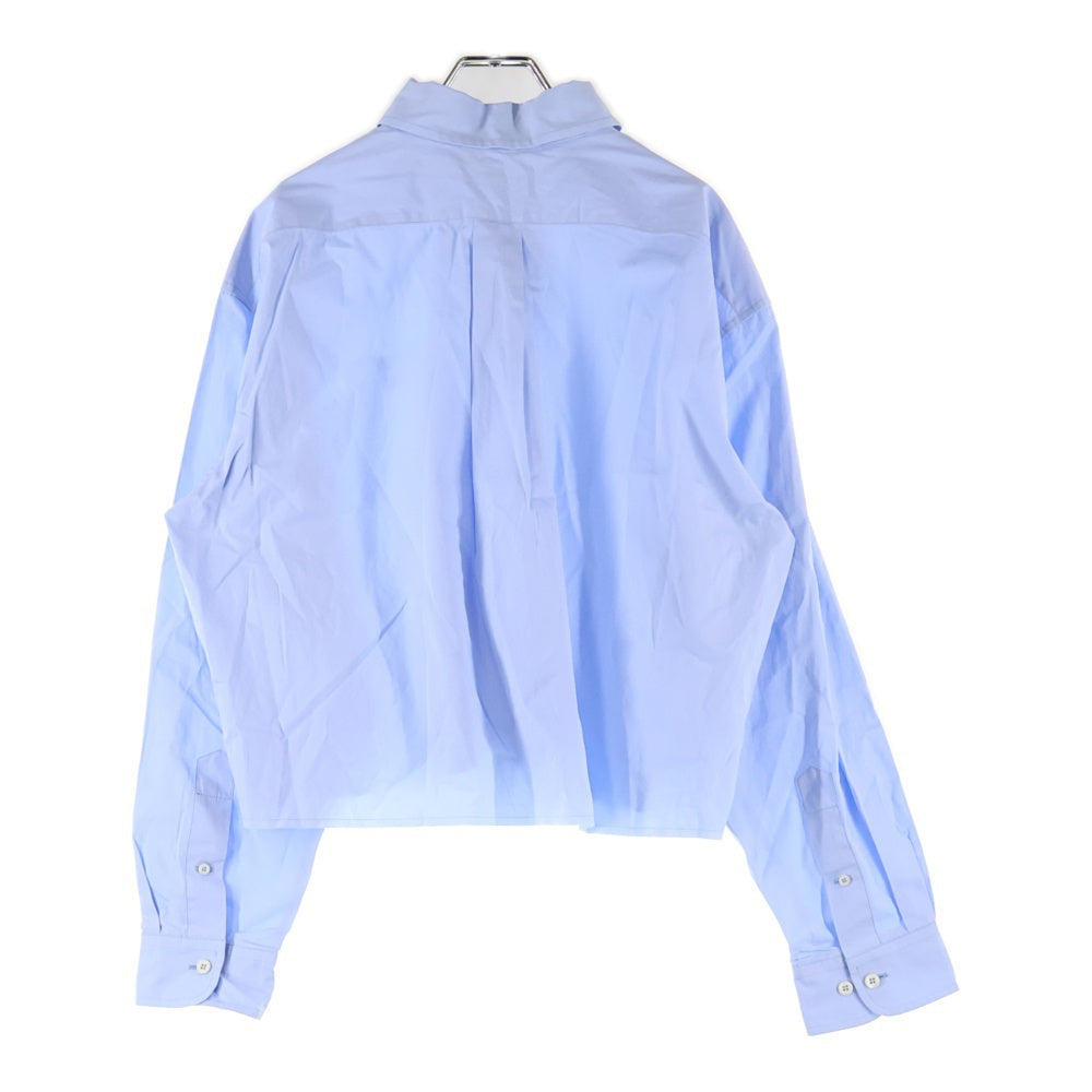 miumiu(ミュウミュウ) 24SS ロゴ 裾カットオフ ボタンダウン ポプリン長袖シャツ ブルー MK1659 SAM1 レディース