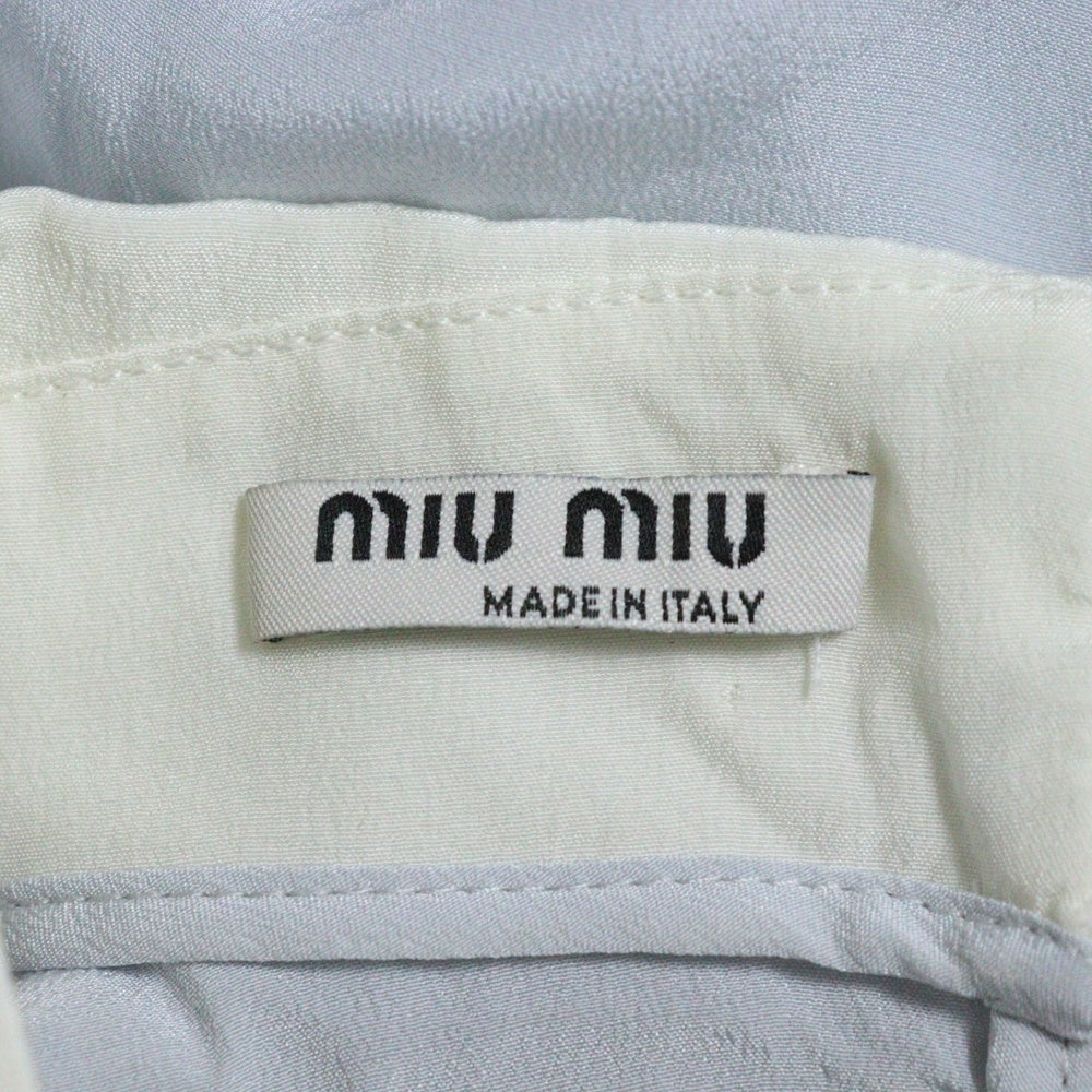 miumiu(ミュウミュウ) 17SS セーラーデザイン ギャザースリーブ シルク ブラウス トップス ライトブルー レディース MT1333