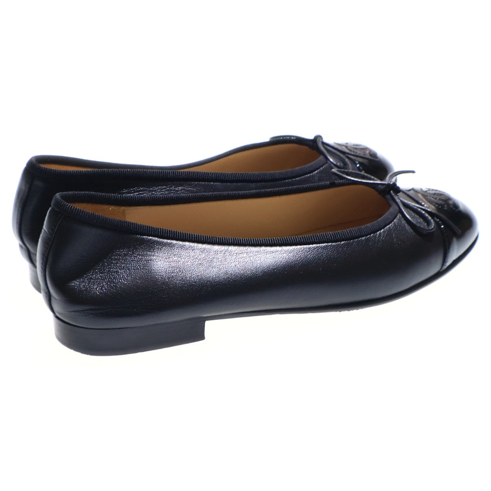 CHANEL(シャネル) ココマーク リボンモチーフレザーパンプス バレエシューズ ブラック レディース 36/23cm