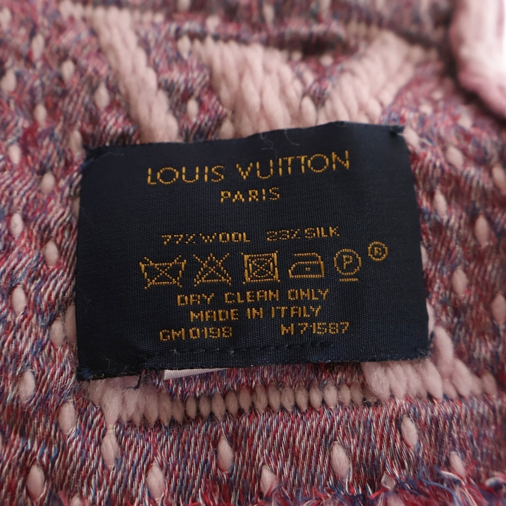 LOUIS VUITTON(ルイヴィトン) エシャルプ ロゴマニア ア ラ フォリ モノグラム ハート リップ ウール シルク ジャガード フリンジ マフラー ピンク M71587