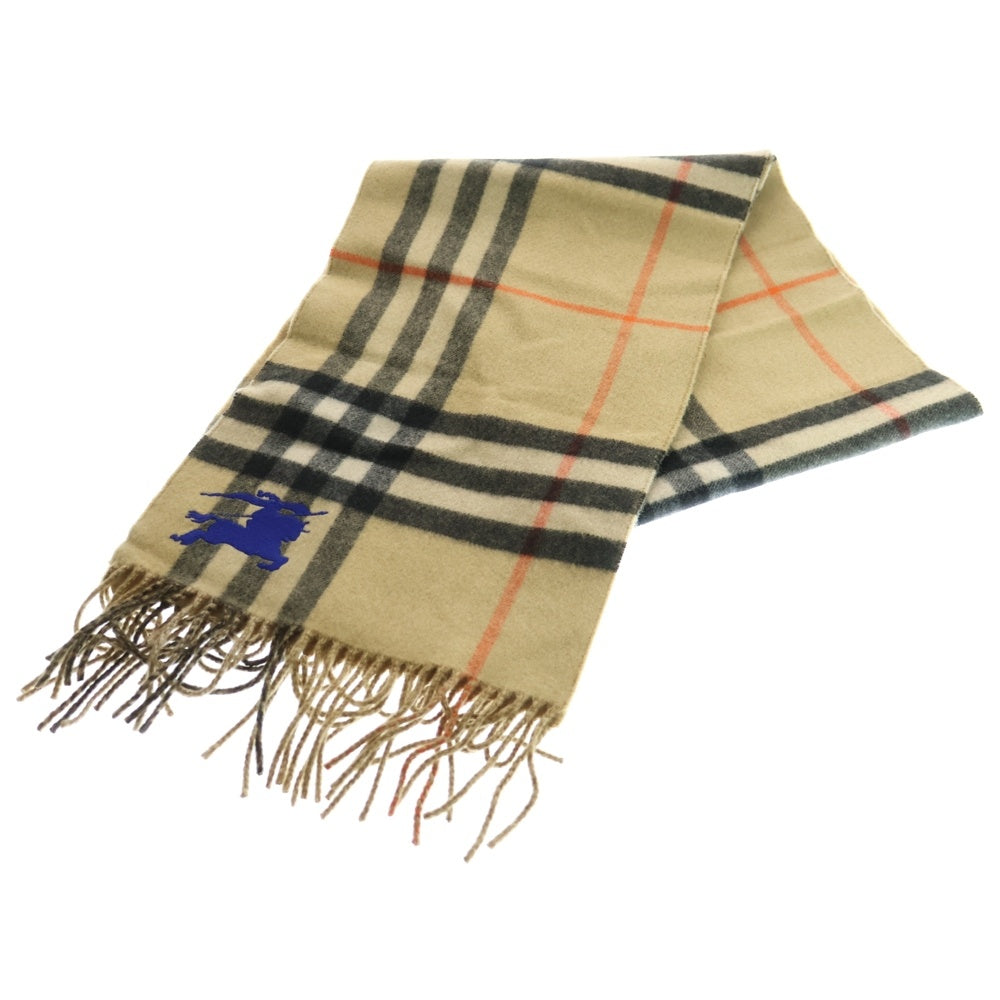 BURBERRY(バーバリー) MU EKD TO GC JACQ SCF リバーシブル ロゴ刺繍 ノバチェック総柄 カシミヤ フリンジマフラー ベージュ 8094710