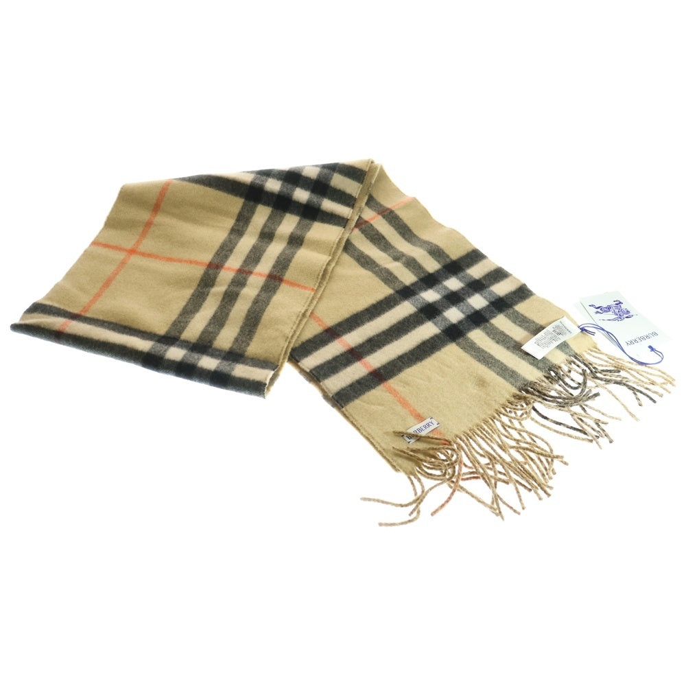 BURBERRY(バーバリー) MU EKD TO GC JACQ SCF リバーシブル ロゴ刺繍 ノバチェック総柄 カシミヤ フリンジマフラー ベージュ 8094710