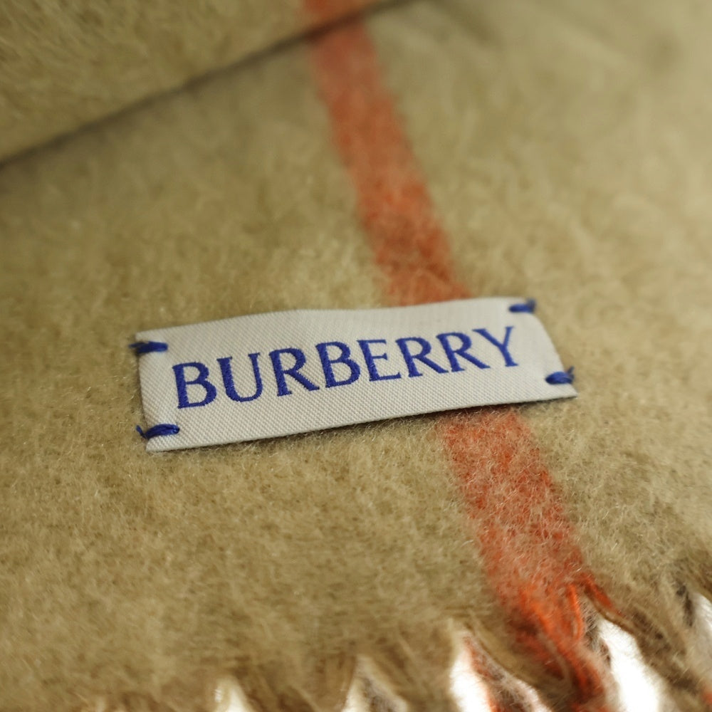 BURBERRY(バーバリー) MU EKD TO GC JACQ SCF リバーシブル ロゴ刺繍 ノバチェック総柄 カシミヤ フリンジマフラー ベージュ 8094710