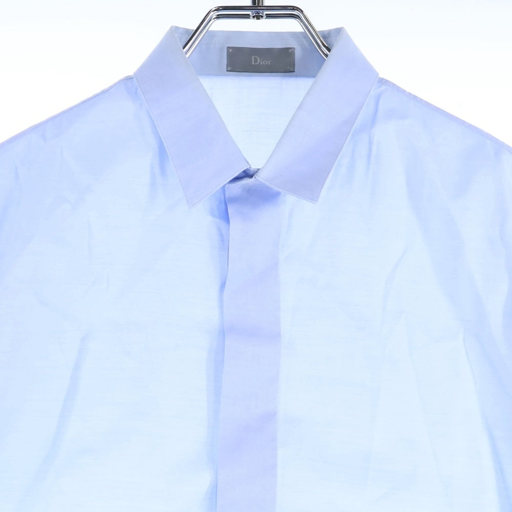 Dior HOMME(ディオールオム) BEE ワンポイント刺繍 比翼ボタン 半袖 レギュラーカラー シャツ ブルー DM3C518B5132