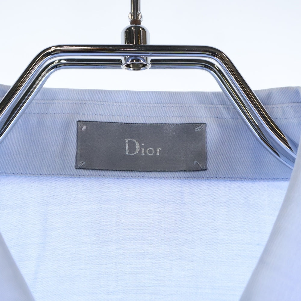Dior HOMME(ディオールオム) BEE ワンポイント刺繍 比翼ボタン 半袖 レギュラーカラー シャツ ブルー DM3C518B5132