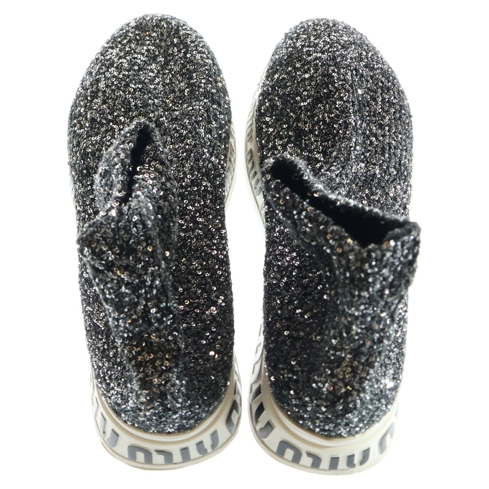 miumiu(ミュウミュウ) スパンコール装飾 ロゴプリント ハイカット