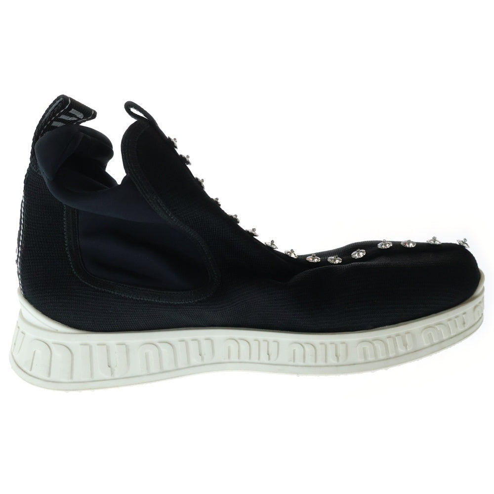 miumiu(ミュウミュウ) ビジュー クリスタル装飾 ロゴ サイドゴア ハイカットシューズ ソックススニーカー ブラック レディース 920