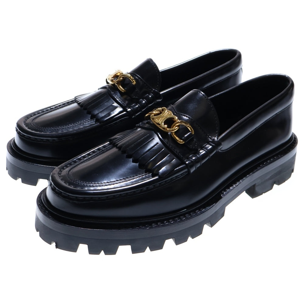 CELINE(セリーヌ) トリオンフ マーガレット ポリッシュドブル フリンジ レザーローファー シューズ ブラック ゴールド金具