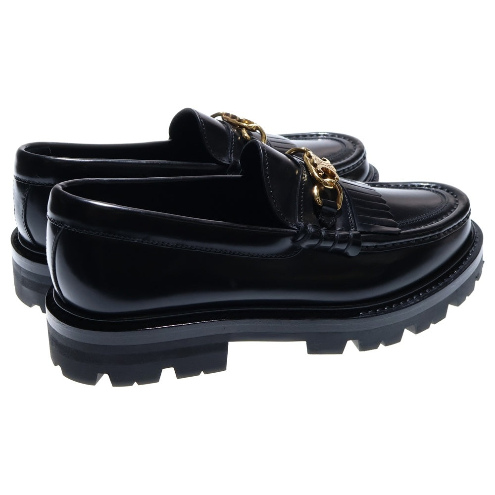 CELINE(セリーヌ) トリオンフ マーガレット ポリッシュドブル フリンジ レザーローファー シューズ ブラック ゴールド金具