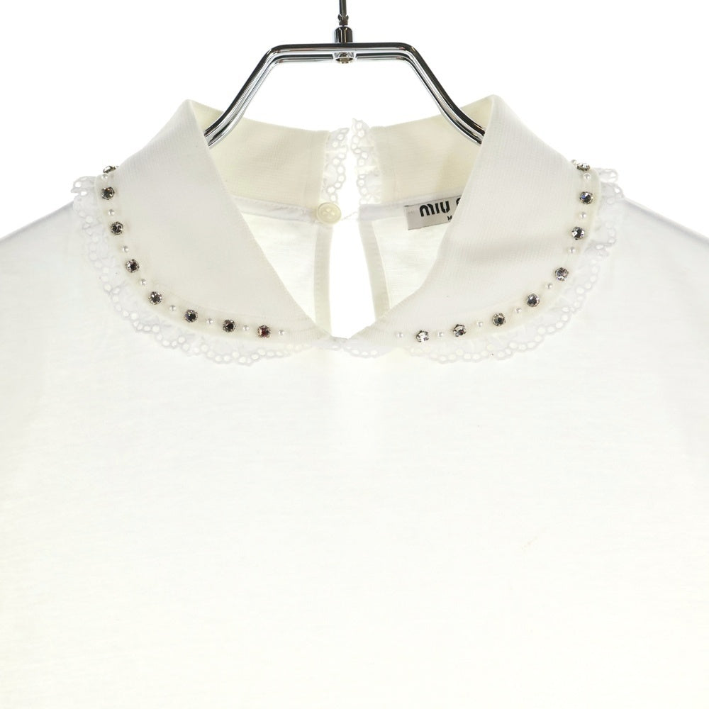 miumiu(ミュウミュウ) ロゴパッチ 襟ラインストーン装飾S/Sカットソー 半袖Tシャツ ホワイト レディース MJM966 1N98 AMM1 2017 86