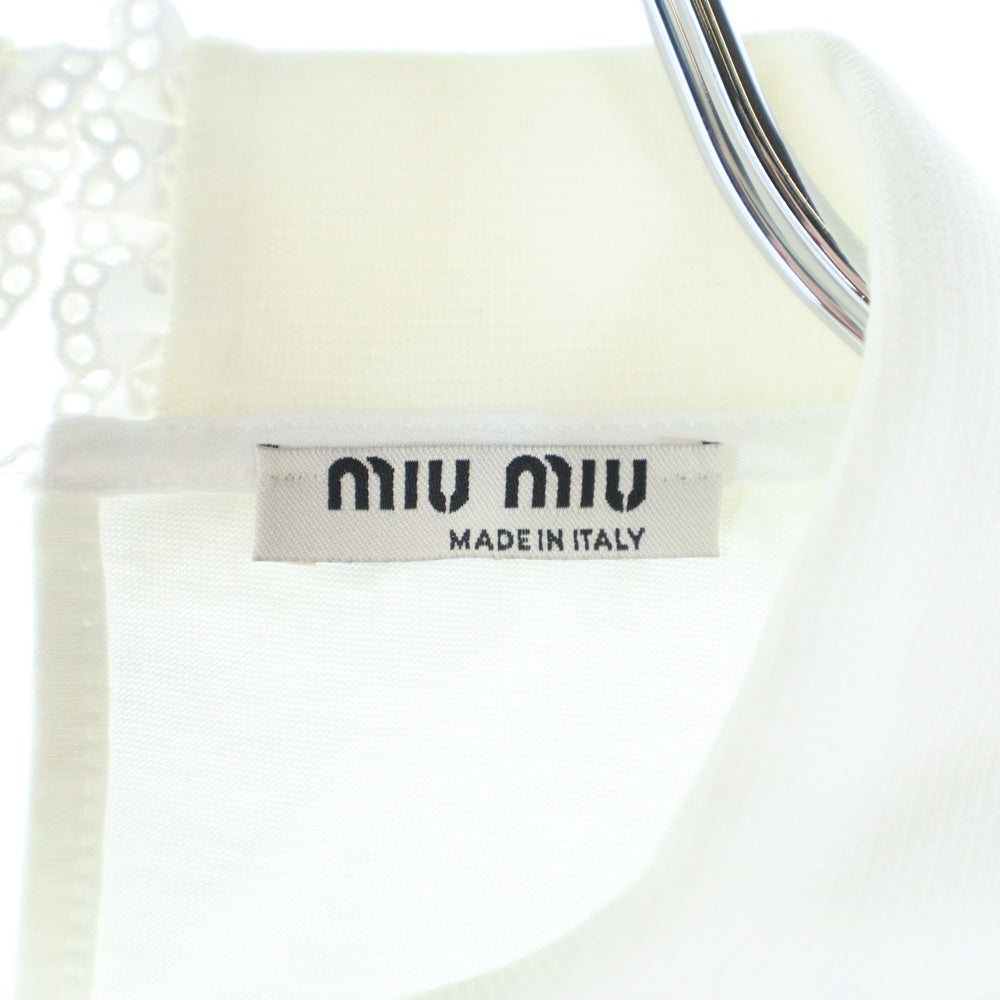 miumiu(ミュウミュウ) ロゴパッチ 襟ラインストーン装飾S/Sカットソー 半袖Tシャツ ホワイト レディース MJM966 1N98 AMM1 2017 86