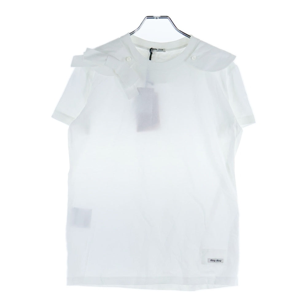 miumiu(ミュウミュウ) リボン ロゴクルーネック半袖Tシャツ ホワイト レディース MJN028
