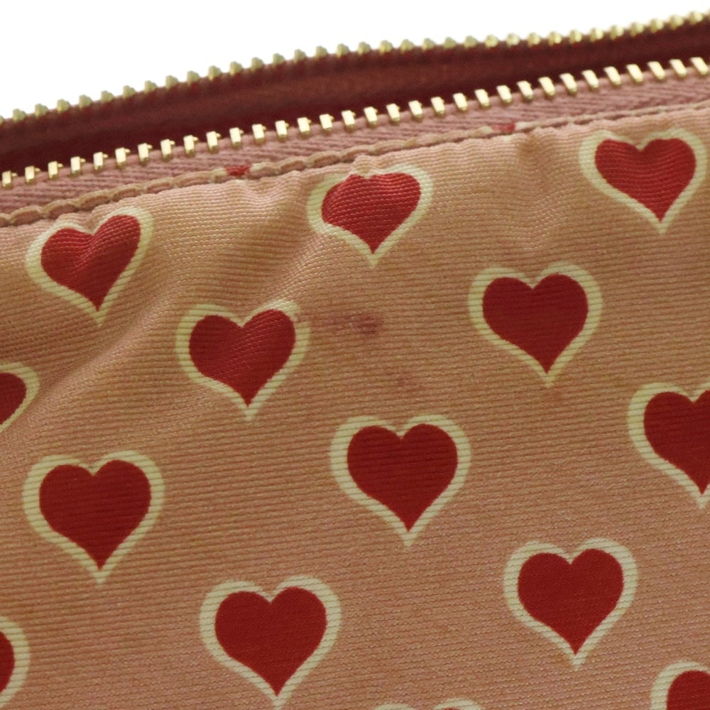 miumiu(ミュウミュウ) ロゴプレート ハート総柄プリント ナイロン メイクポーチ ピンク 5NE457