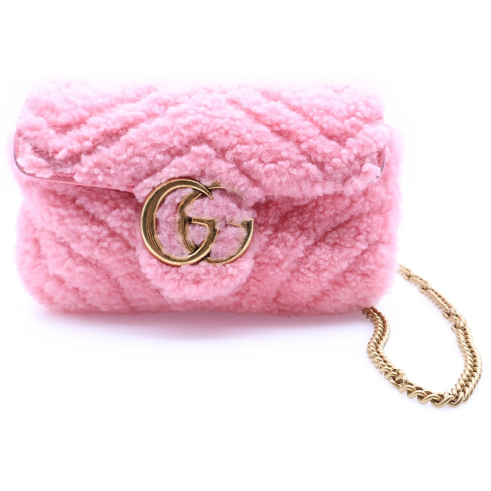 GUCCI(グッチ) GGマーモント ボアチェーンショルダー バック ピンク レディース