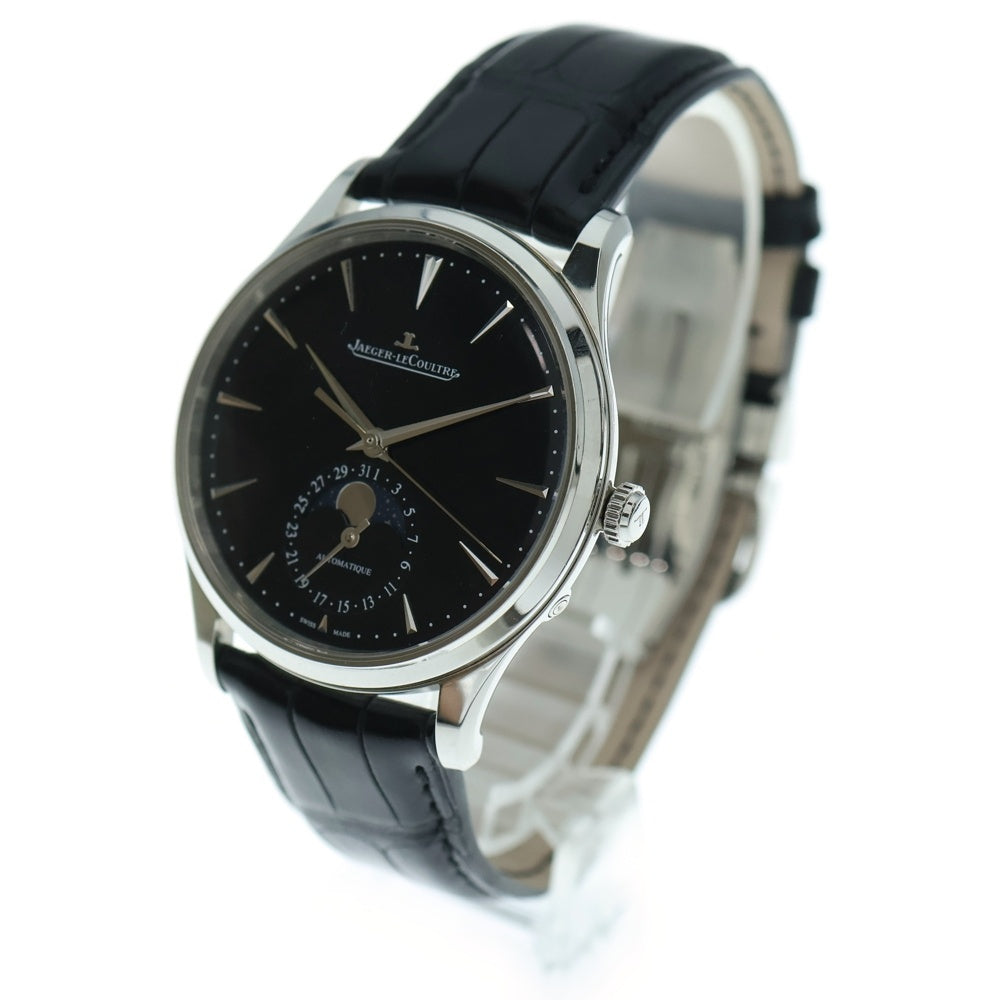 JAEGER-LECOULTRE(ジャガールクルト) Q1368471 マスターウルトラスリム ムーンフェイズ 黒文字盤 SS×革/AT ステンレス 自動巻き 腕時計