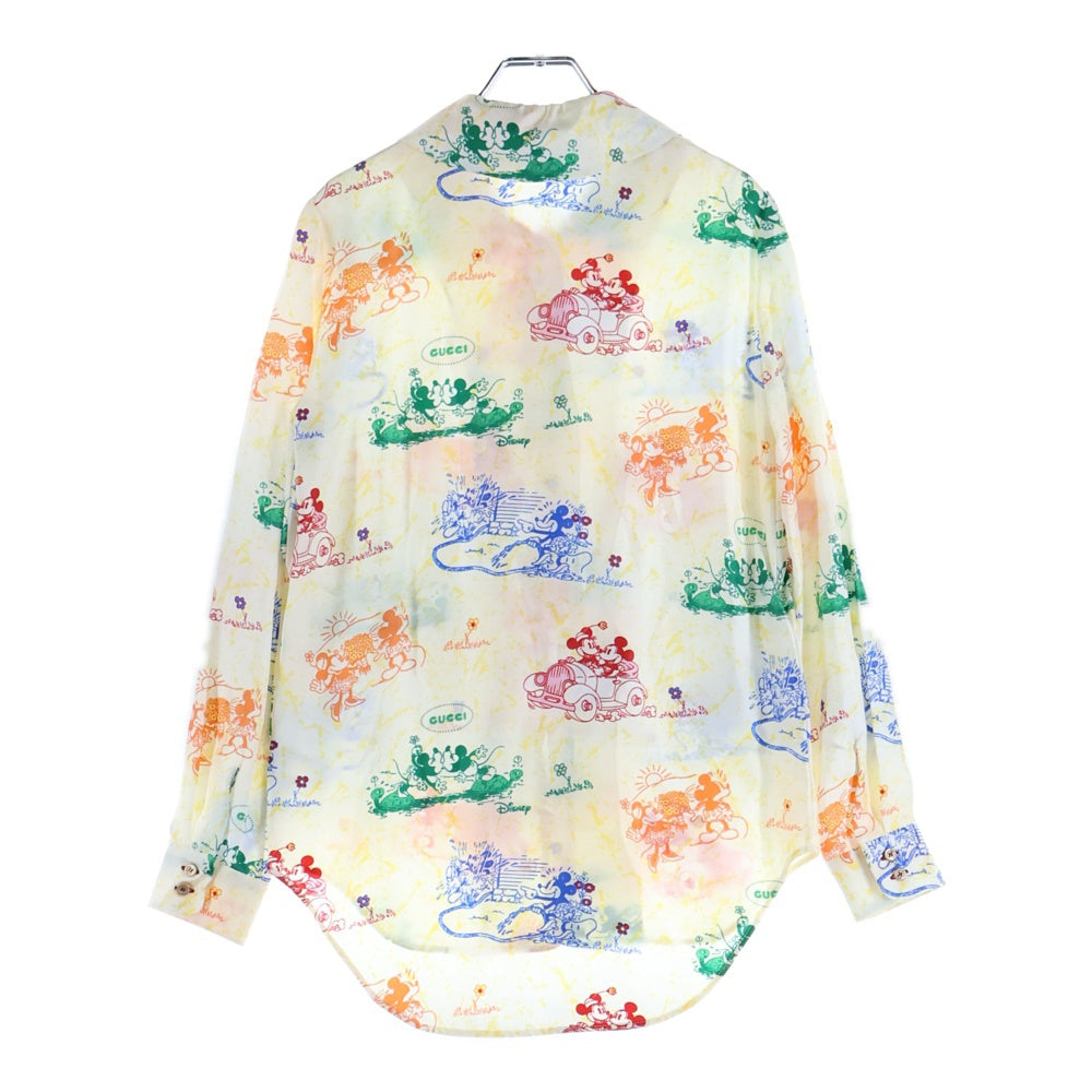 GUCCI(グッチ) ×Disney ディズニー ミッキー ミニー 総柄プリント 丸襟 シルク ロングスリーブ 長袖シャツ イエロー レディース 609427