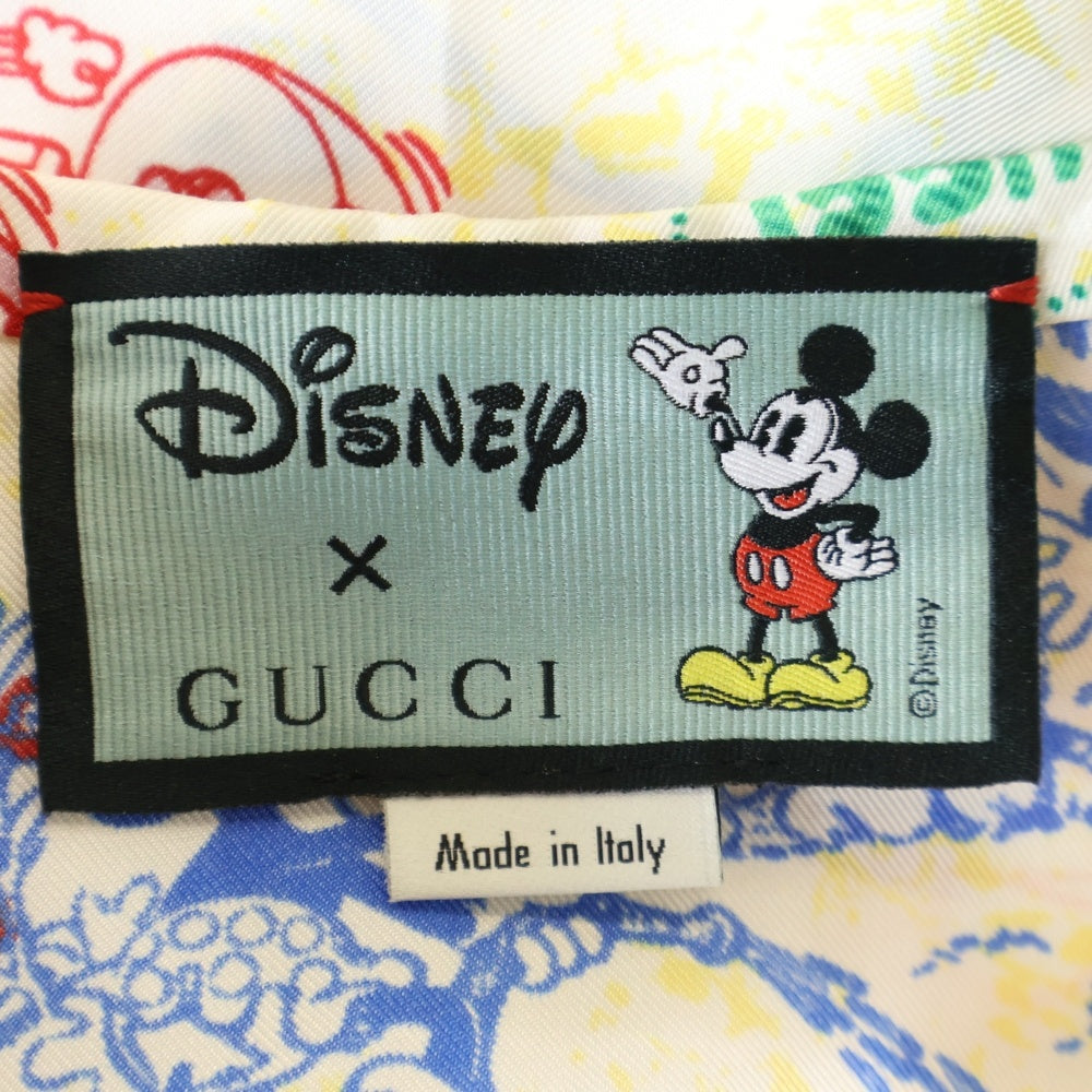 GUCCI(グッチ) ×Disney ディズニー ミッキー ミニー 総柄プリント 丸襟 シルク ロングスリーブ 長袖シャツ イエロー レディース 609427
