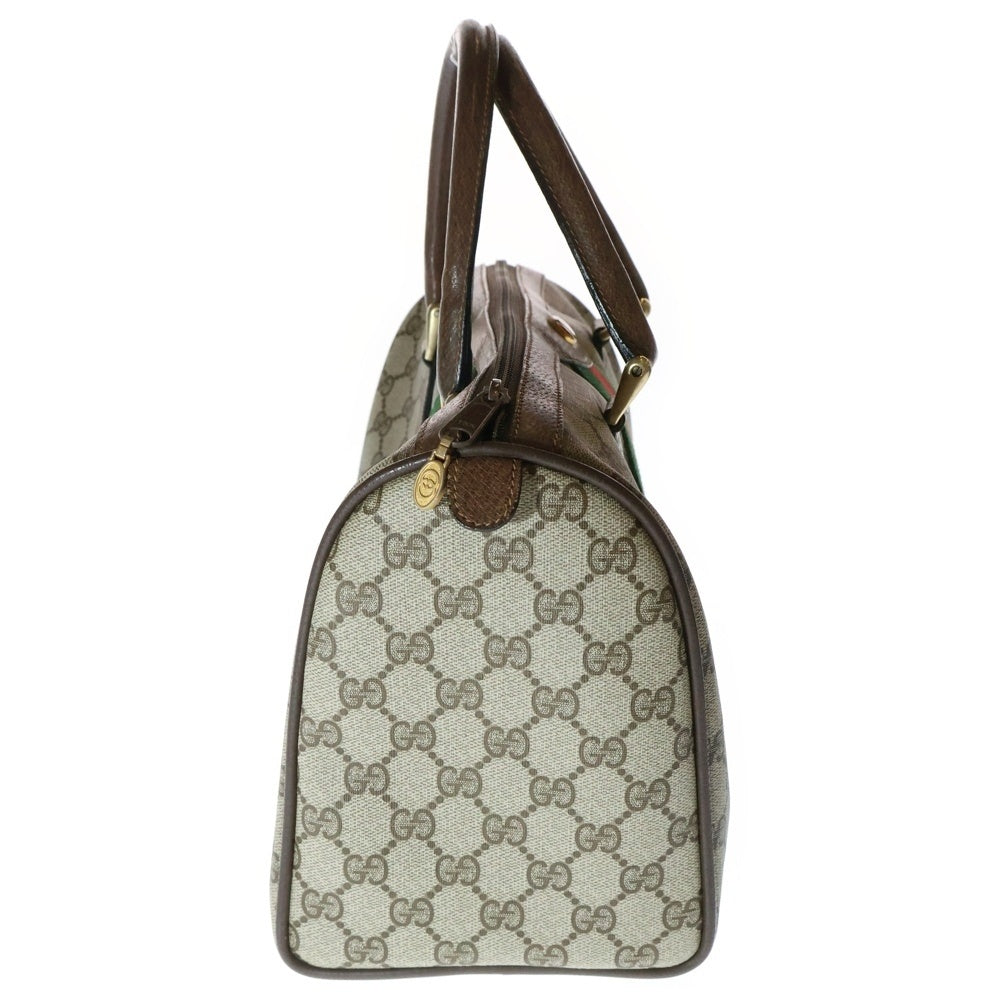 GUCCI(グッチ) オールド GGスプリーム インターロッキングG ロゴプレート シェリーライン PVC レザー ミニ ハンド ボストンバッグ ゴールド金具 ブラウン 39 02 007