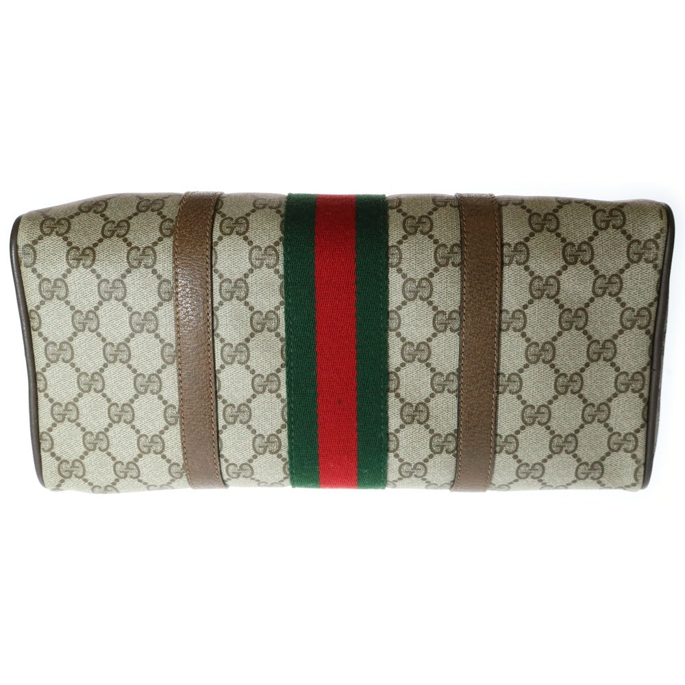 GUCCI(グッチ) オールド GGスプリーム インターロッキングG ロゴプレート シェリーライン PVC レザー ミニ ハンド ボストンバッグ ゴールド金具 ブラウン 39 02 007