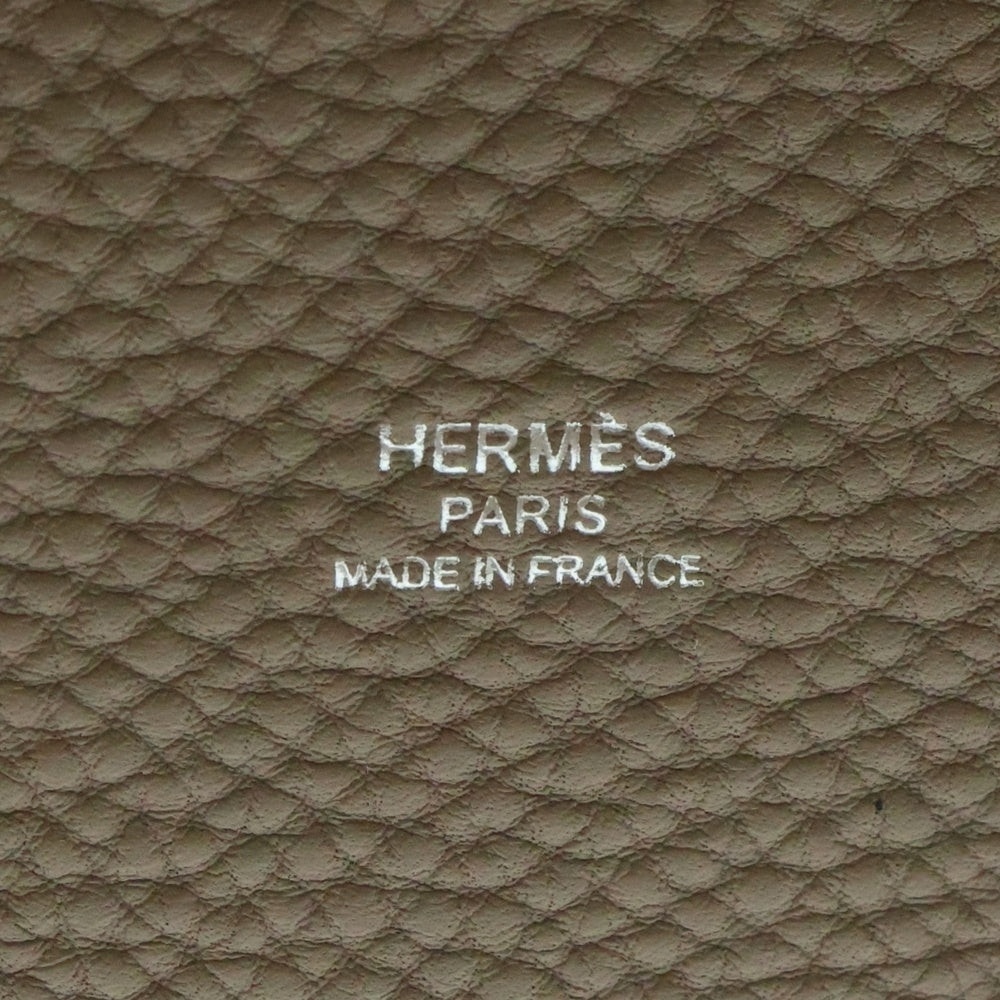 HERMES(エルメス) マーケットTPM エトゥープ トゴ レザー 巾着 ハンドバッグ シルバー金具 ベージュ □L刻印