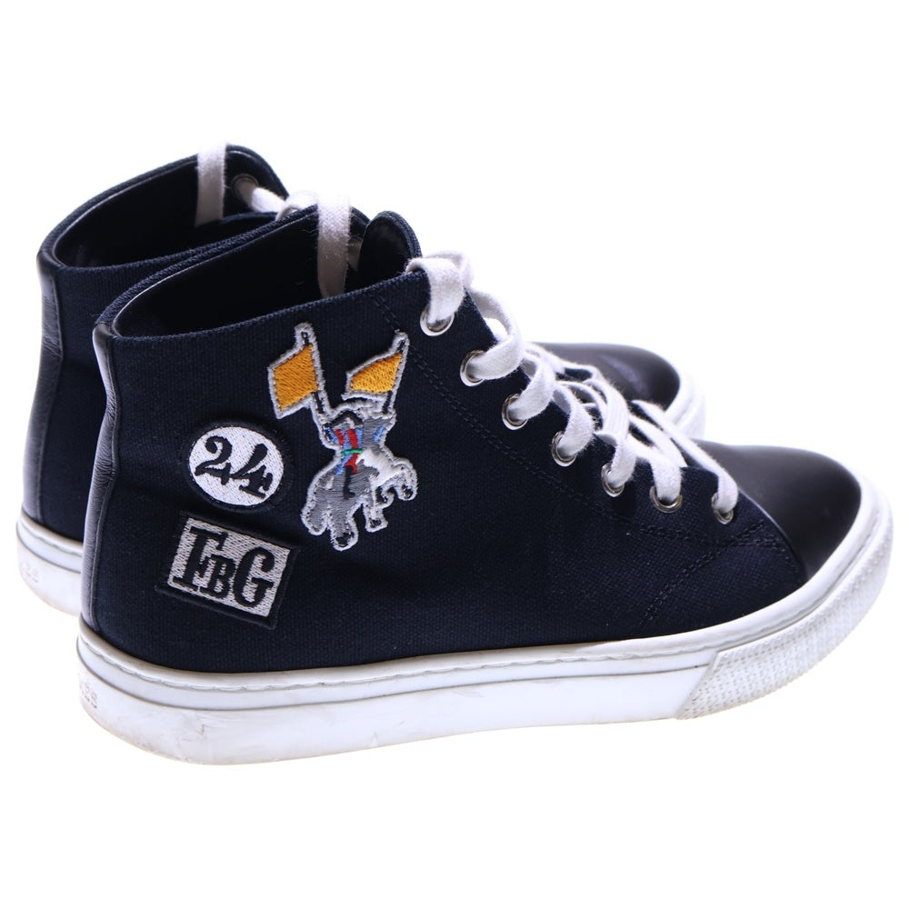 HERMES(エルメス) イリコ ワッペンロゴ刺繍 キャンバス レザー レースアップ ハイカットシューズ スニーカー ブラック レディース