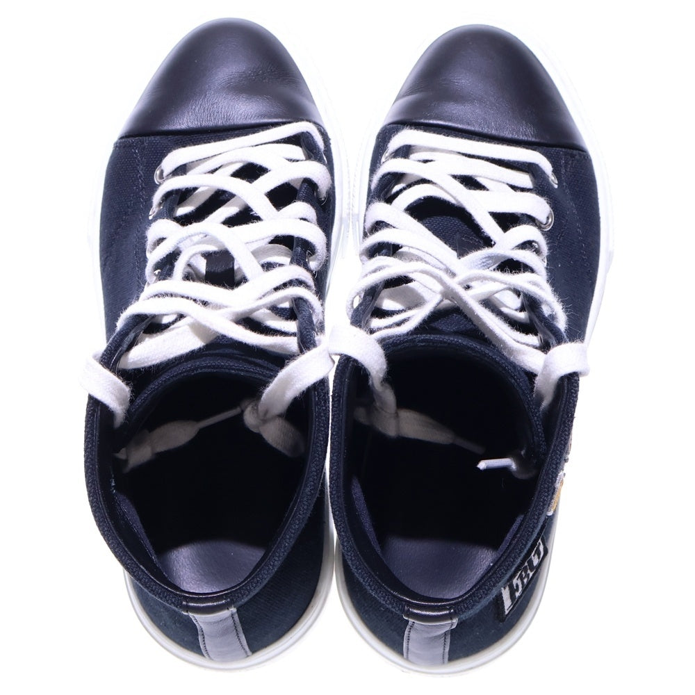 HERMES(エルメス) イリコ ワッペンロゴ刺繍 キャンバス レザー レースアップ ハイカットシューズ スニーカー ブラック レディース