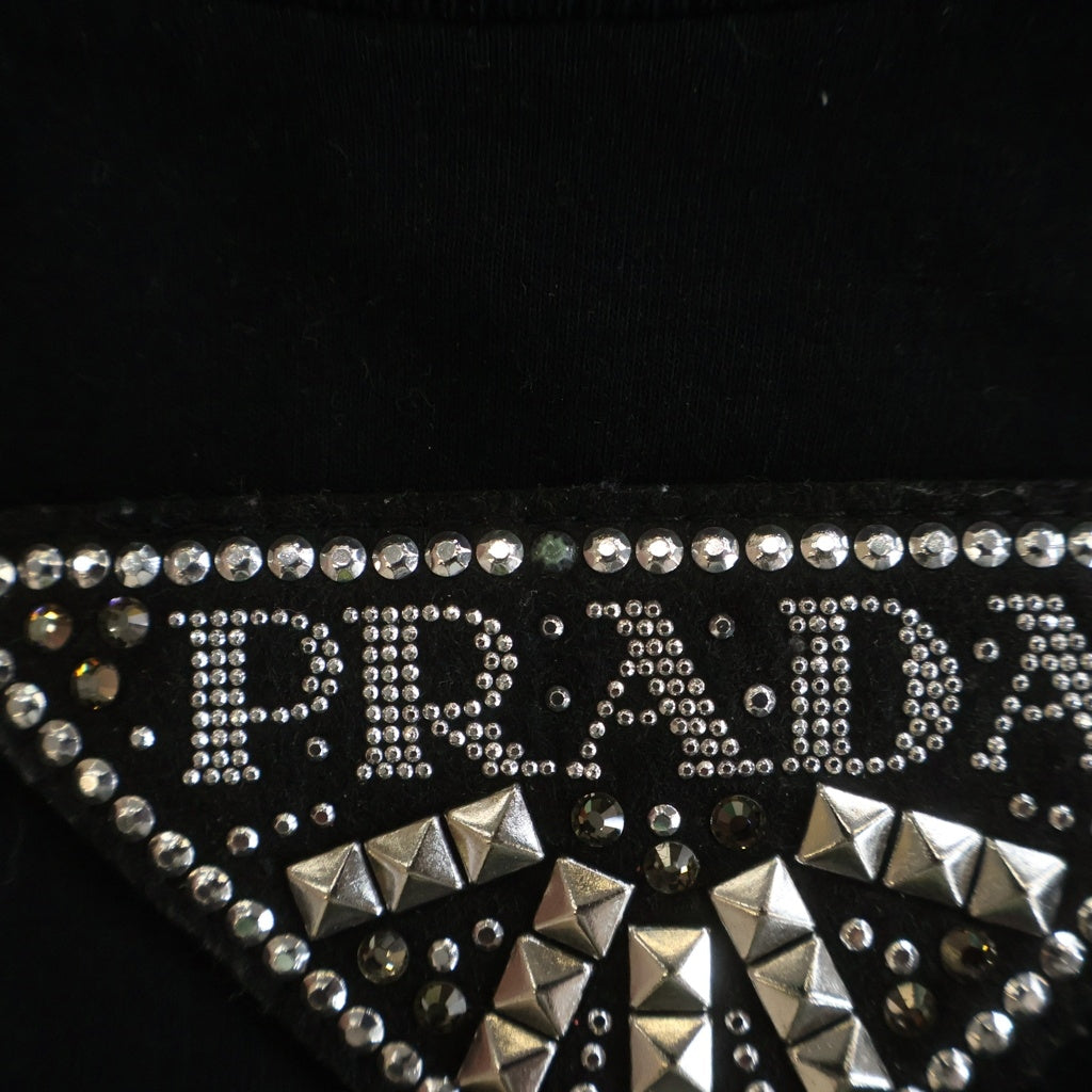 PRADA(プラダ) 22SS ビジュー スタッズ トライアングルロゴワッペン クルーネック 半袖Tシャツ カットソー ブラック レディース 3572AR