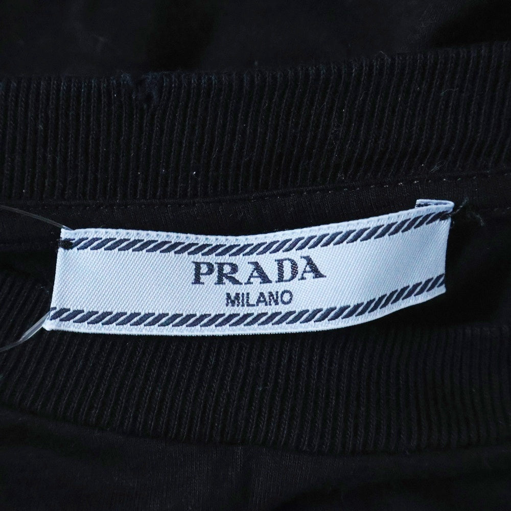 PRADA(プラダ) 22SS ビジュー スタッズ トライアングルロゴワッペン クルーネック 半袖Tシャツ カットソー ブラック レディース 3572AR