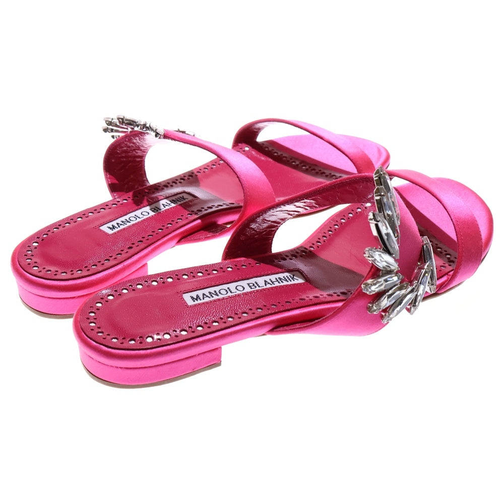 MANOLO BLAHNIK(マノロブラニク) ビジュー装飾 ストラップ フラット サンダル シューズ ピンク レディース