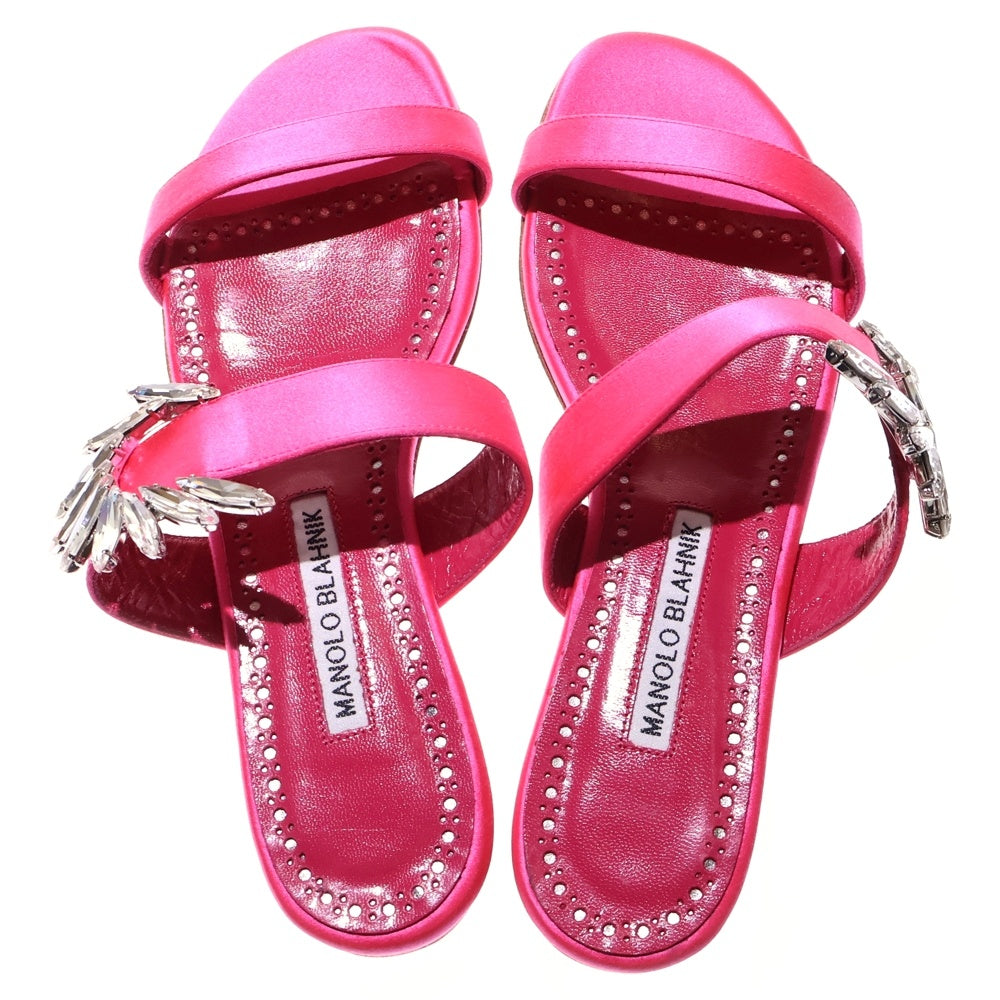MANOLO BLAHNIK(マノロブラニク) ビジュー装飾 ストラップ フラット サンダル シューズ ピンク レディース