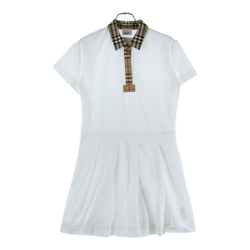 BURBERRY(バーバリー) ノバチェック柄切り替え ラバーワッペンロゴ 半袖ポロシャツ ワンピース ホワイト/ベージュ レディース キッズ 8053562