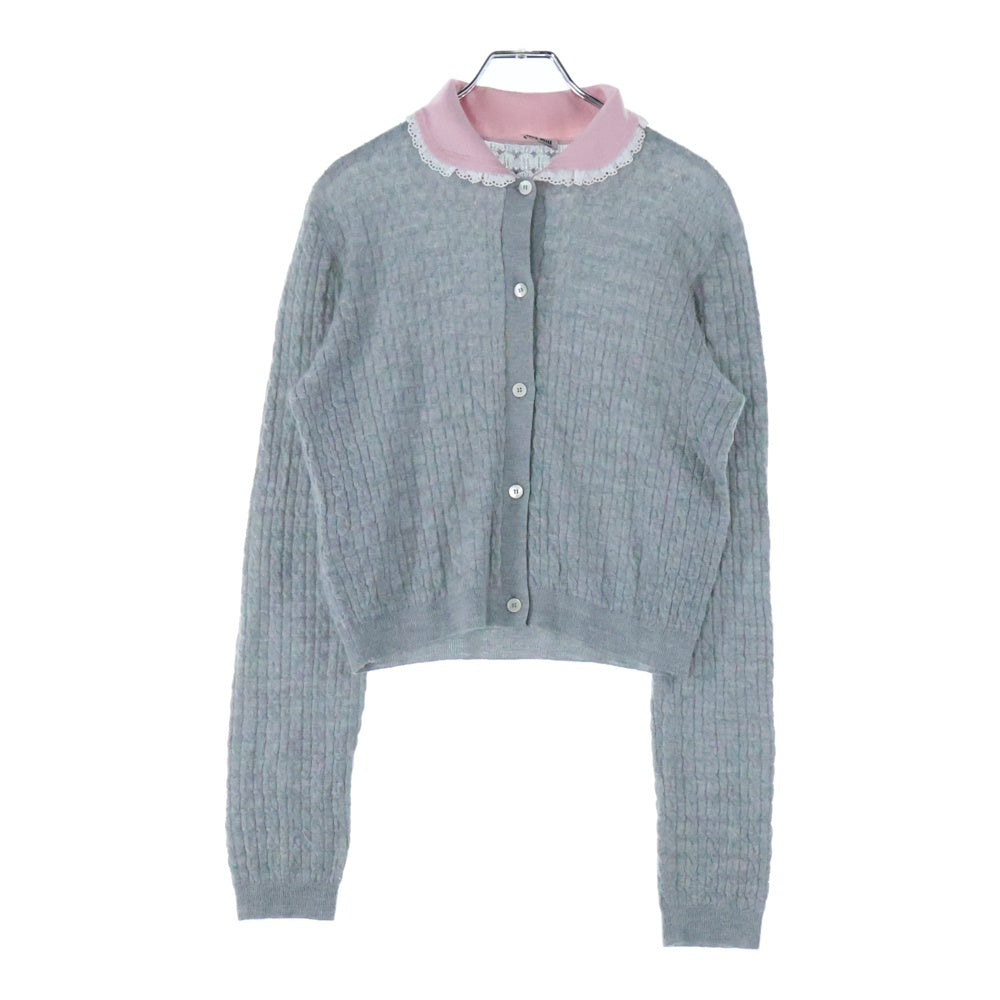 miumiu(ミュウミュウ) 17AW バイカラー 丸襟 レース シルク混 カシミヤ ニット カーディガン グレー/ピンク レディース MMC044