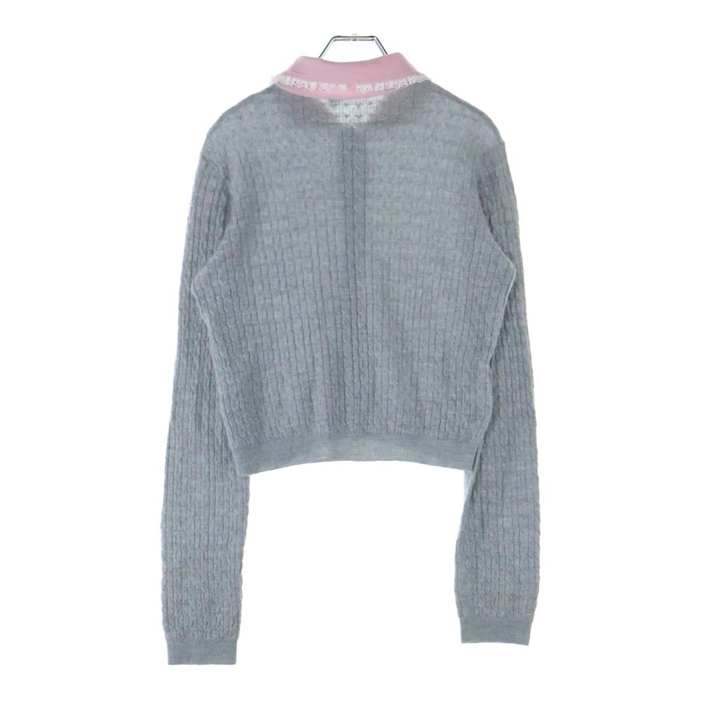 miumiu(ミュウミュウ) 17AW バイカラー 丸襟 レース シルク混 カシミヤ ニット カーディガン グレー/ピンク レディース MMC044