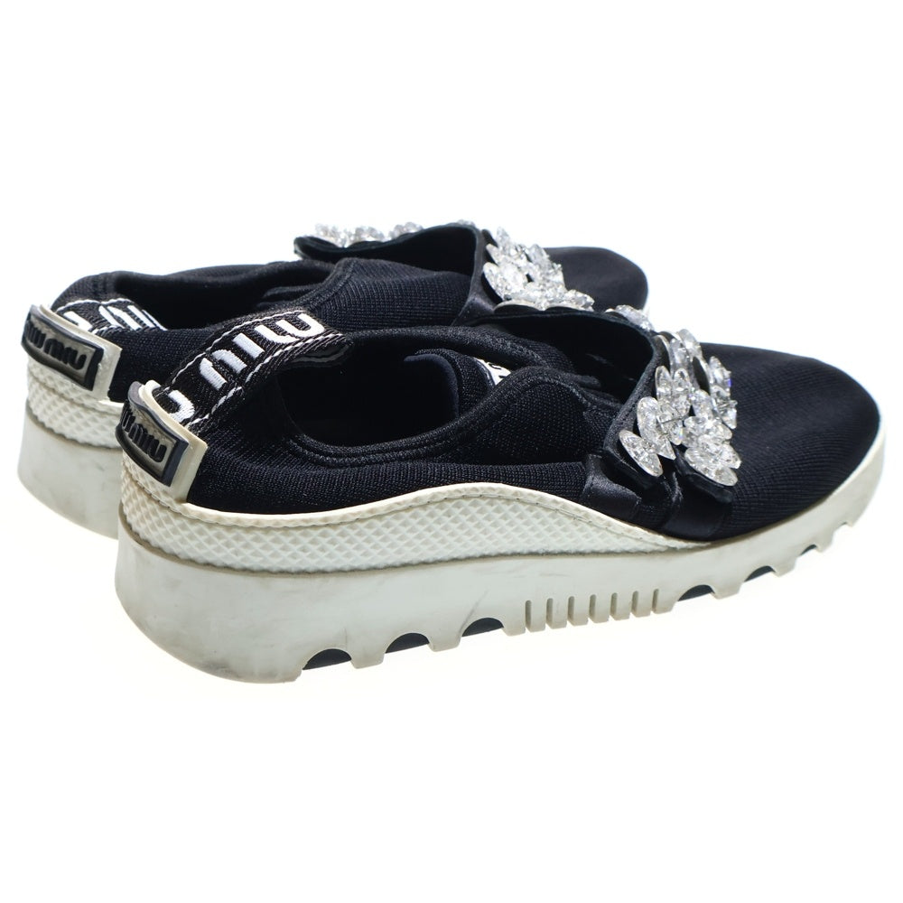 miumiu(ミュウミュウ) ビジュー装飾ベルト ニット ローカットシューズ スニーカー ブラック レディース