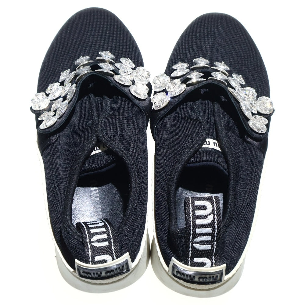 miumiu(ミュウミュウ) ビジュー装飾ベルト ニット ローカットシューズ スニーカー ブラック レディース