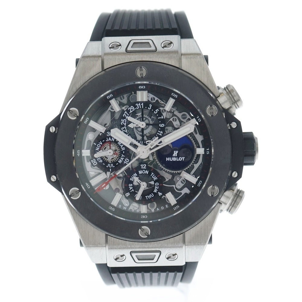HUBLOT(ウブロ) ビッグバン ウニコ パーペチュアルカレンダー チタニウム セラミック スケルトン文字盤ウォッチ 腕時計 Ti×ラバー/AT ブラック/シルバー 406.nm.0170.rx