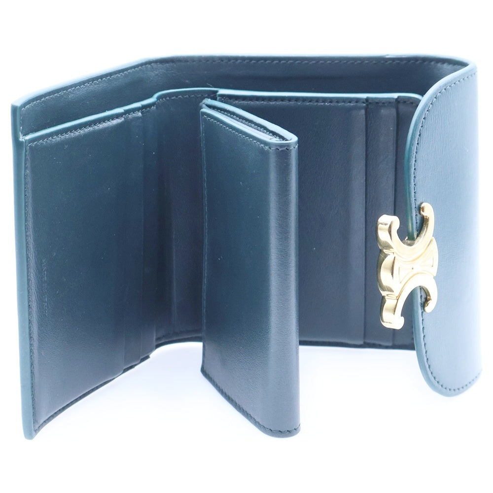 CELINE(セリーヌ) トリオンフ コンパクトウォレット 三つ折り財布 グリーン レザー
