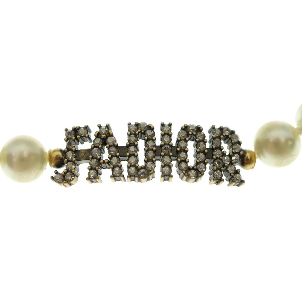 Christian Dior(クリスチャンディオール) ロゴ フェイクパールネックレス チョーカー ゴールド金具 ラインストーンGP