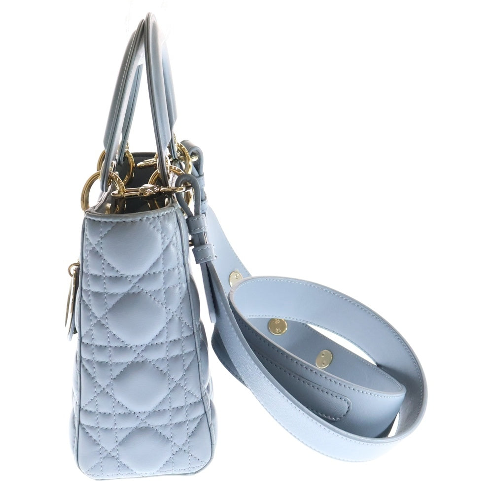 Christian Dior(クリスチャンディオール) LADY DIOR My ABCDior マイレディディオール スモール ラムスキン 2WAY チャーム付レザーハンドバッグ ショルダーバッグ ブルー レディース