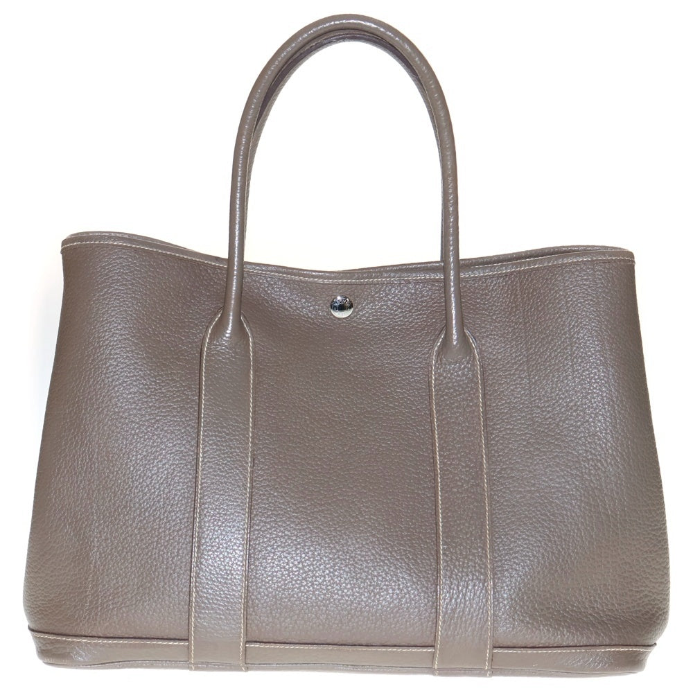 HERMES(エルメス) ガーデンパーティMM エトゥープ ネゴンダ トートバッグ ハンドバッグ レザー ブラウン シルバー金具 □K刻印
