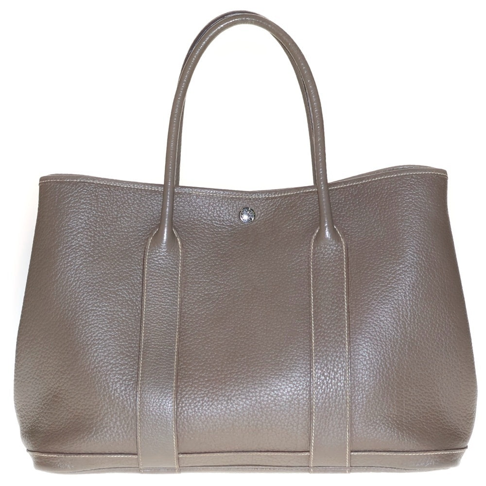HERMES(エルメス) ガーデンパーティMM エトゥープ ネゴンダ トートバッグ ハンドバッグ レザー ブラウン シルバー金具 □K刻印