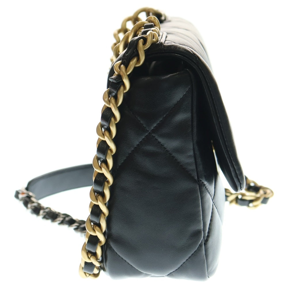 CHANEL(シャネル) シャネル19 ディズヌフ ココマークラムスキン レザー ターンロック 2WAY チェーン ハンド ショルダーバッグ シルバー/ゴールド金具 ブラック AS1160
