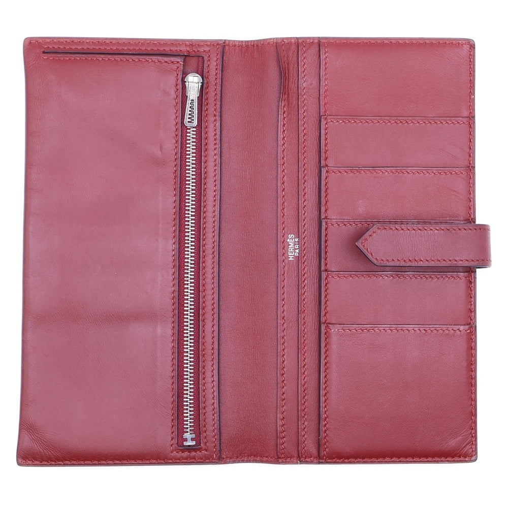 HERMES(エルメス) ベアンクラシック ボックスカーフ レザーロングウォレット 二つ折り長財布 ブラウン □E刻印