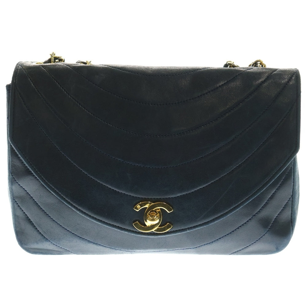 CHANEL(シャネル) ダイアナ ハーフムーン チェーンショルダーバッグ ハンドバッグ ネイビー ゴールド金具 ラムスキン