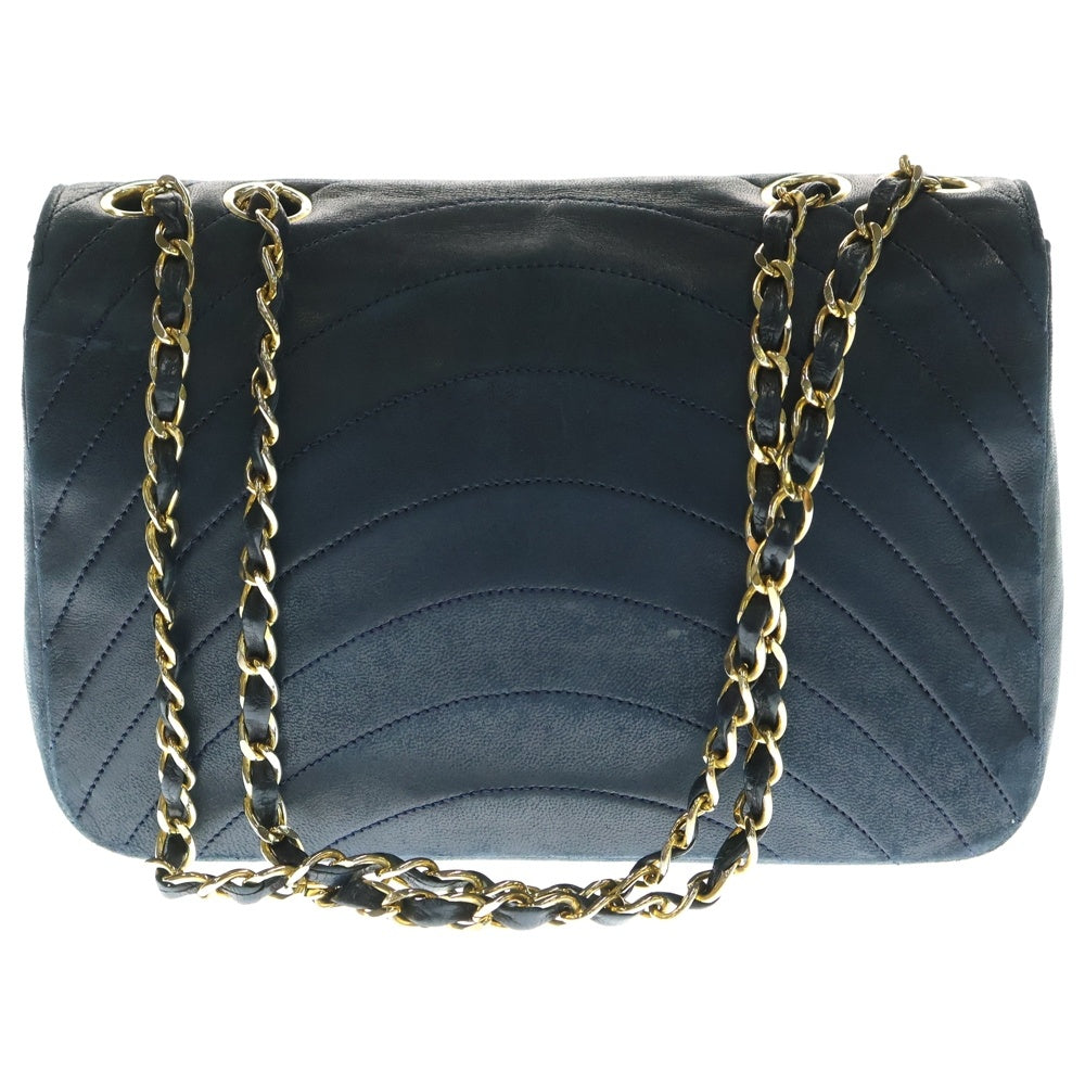 CHANEL(シャネル) ダイアナ ハーフムーン チェーンショルダーバッグ ハンドバッグ ネイビー ゴールド金具 ラムスキン